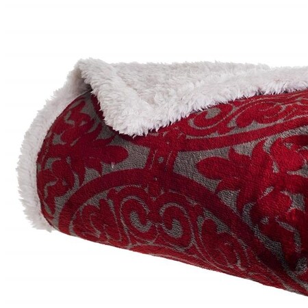 Bedford Home Bedford Home 61A-04421 Printed Coral Soft Fleece Sherpa Throw Blanket; Red 61A-04421